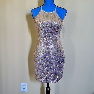 NWT Gold & Silver Sequined Cocktail Dress